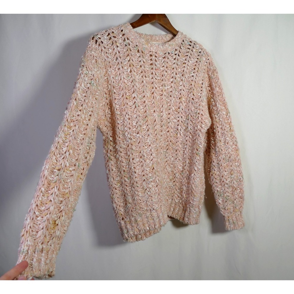 VTG Carriage Court Pastel Open Knit Twee Sweater Size M Rainbow Coquette Boho